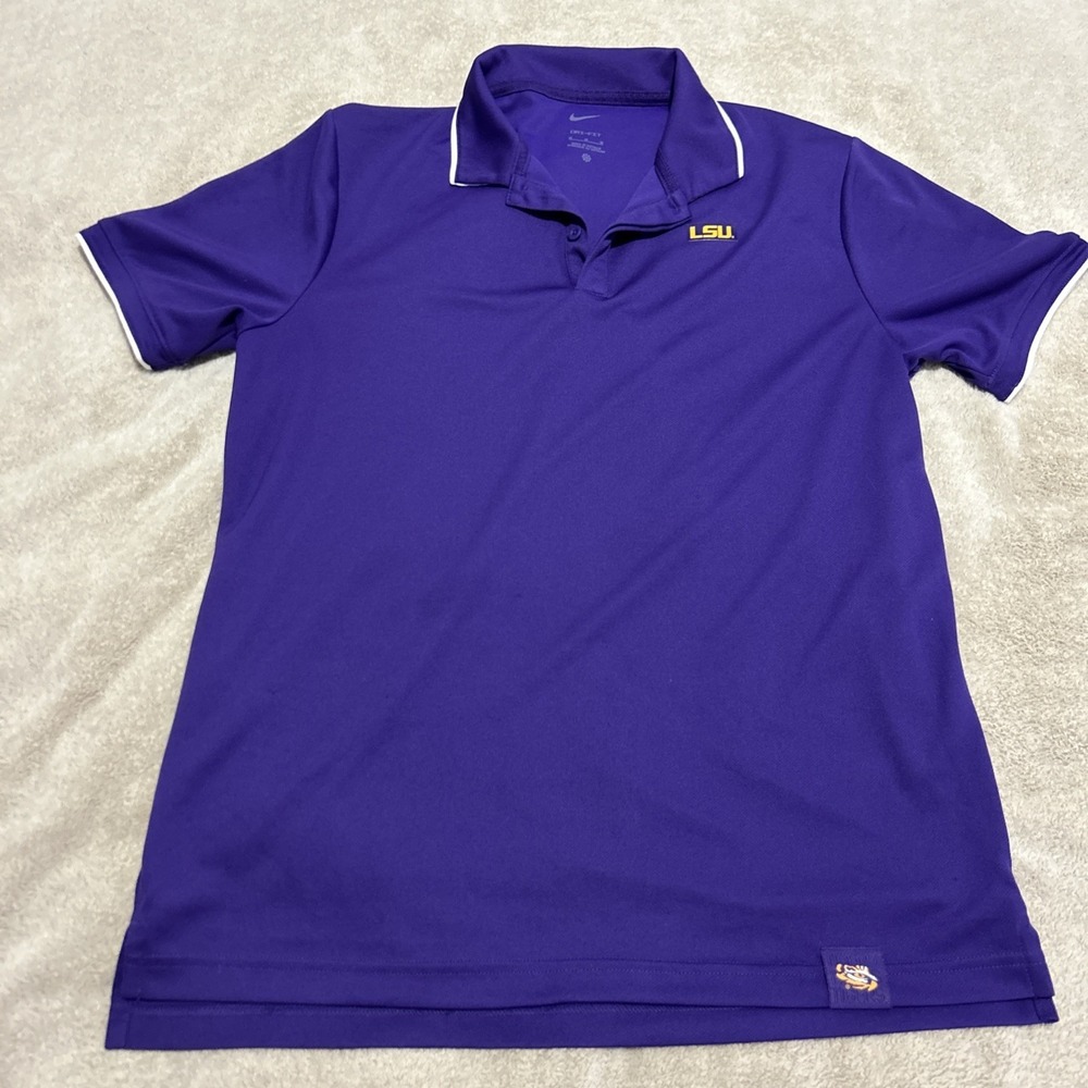 Nike LSU Tigers Dri-Fit Polo Shirt Mens Medium Purple Gold Short Sleeve NCAA